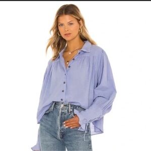 Purple Free People Kiss Kiss Laced Cuff Button Up Blouse